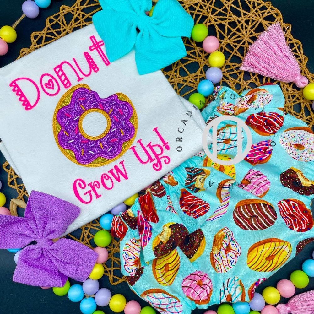 Infant Girls Donut Grow Up Ruffle Bottom Diaper Cover Set